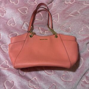 Michael Kors Coral Shoulder Bag with Gold Accents